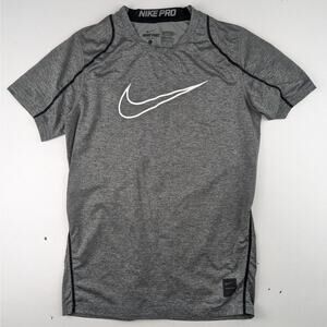 Nike Pro Gray Fitted Athletic Tee - Large Youth